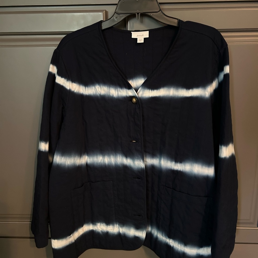 J. Jill Navy and White Striped Blazer